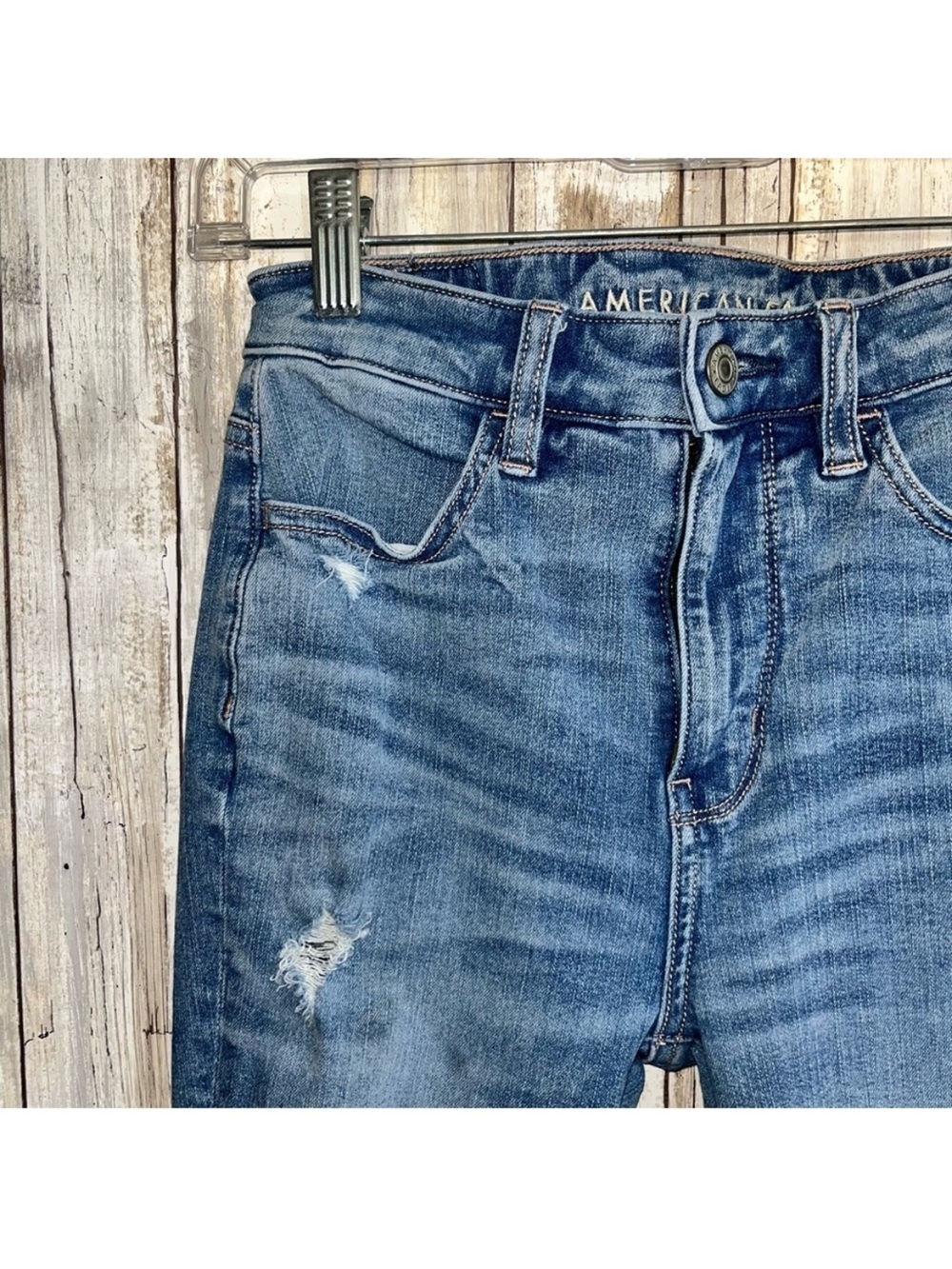 American Eagle The Dream Jean Super High Rise Jegging Distressed Women’s 0 - Picture 4 of 8